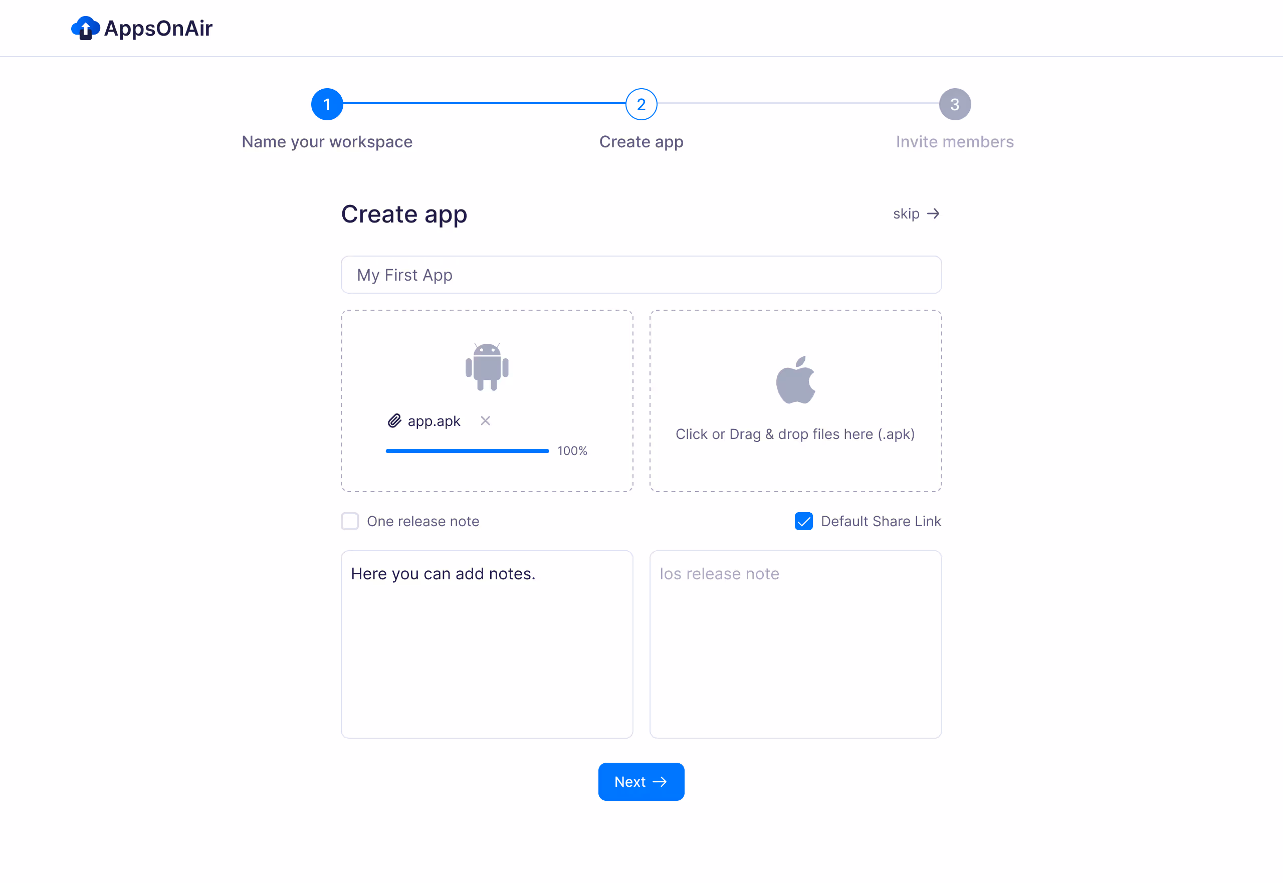 Creating App and Uploading IPA file to share